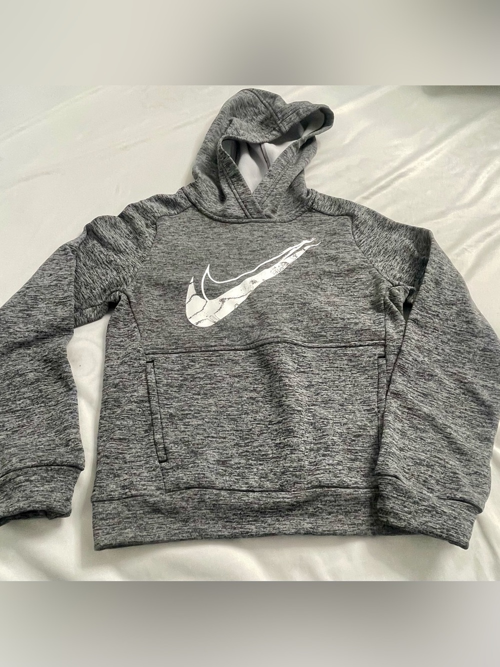 Nike Grey Heather Crewneck Hoodie with White Swoosh